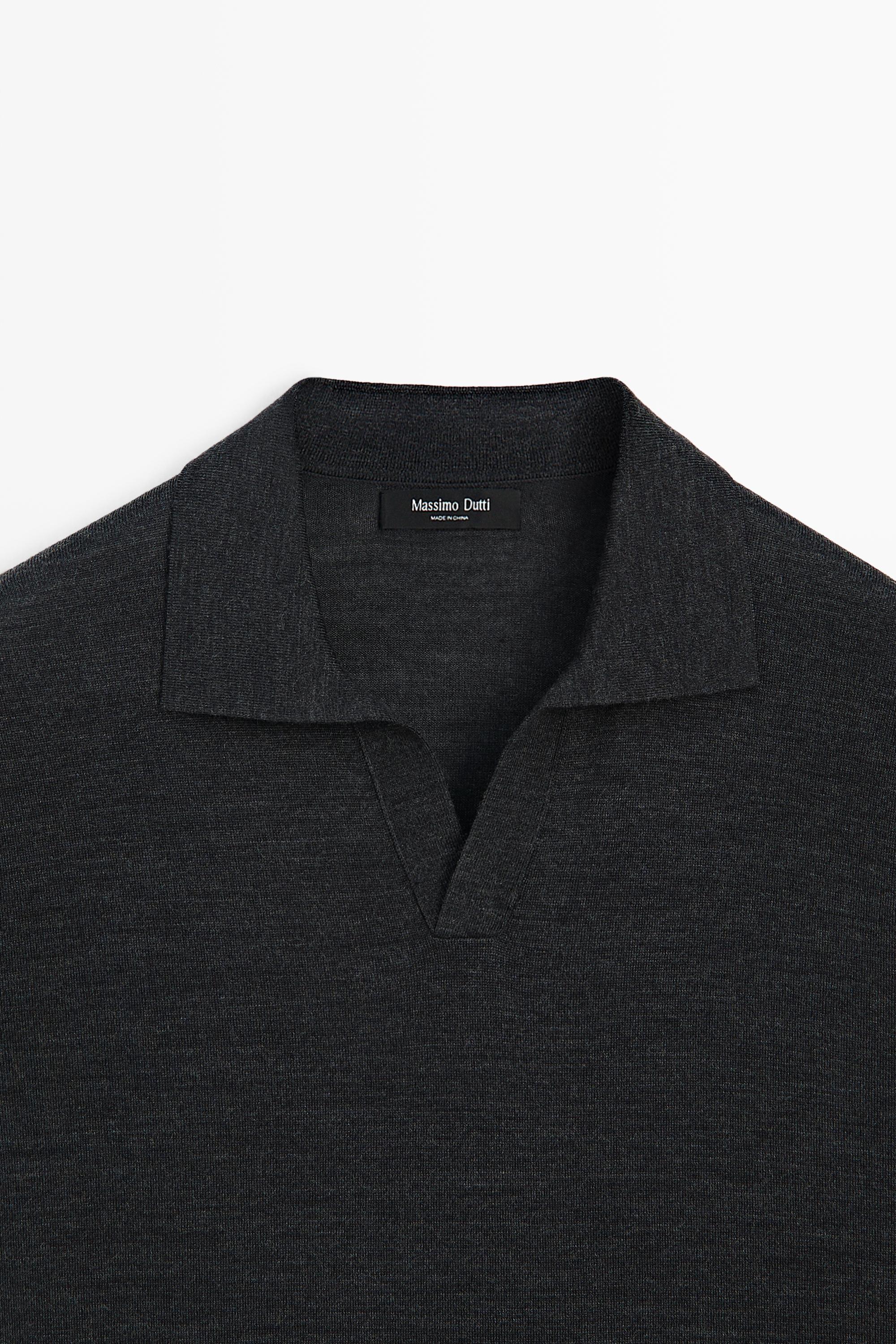 Short sleeve wool blend knit polo shirt